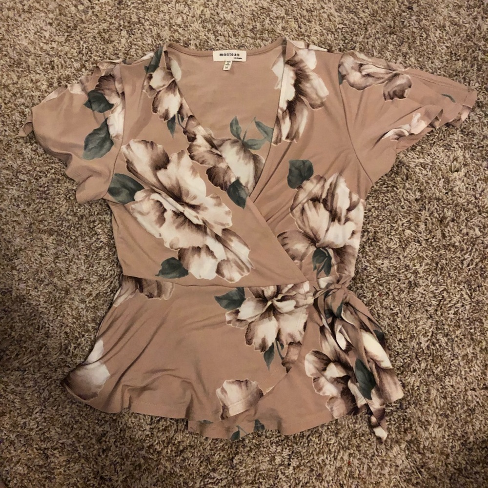 Blush colored floral blouse